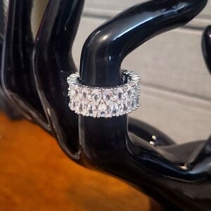High-end double water drop shape zircon ring, stainless steel band